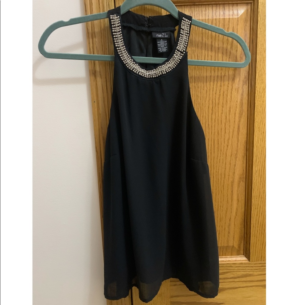 Black beaded neck halter tank top